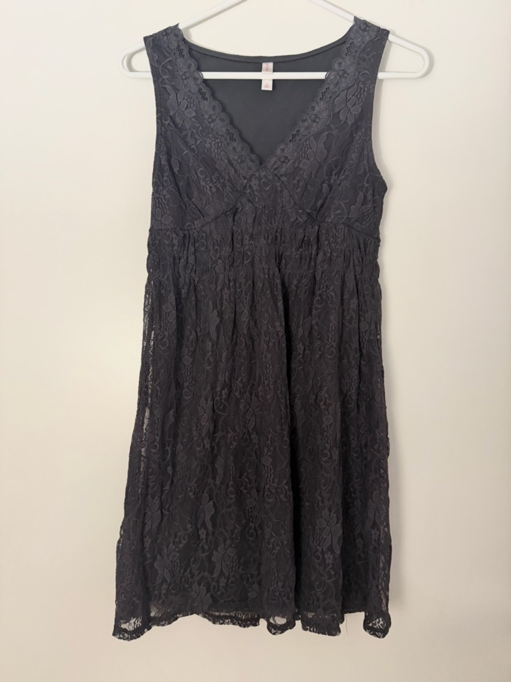 Dark Gray Lace Babydoll Mini Dress Xhilaration